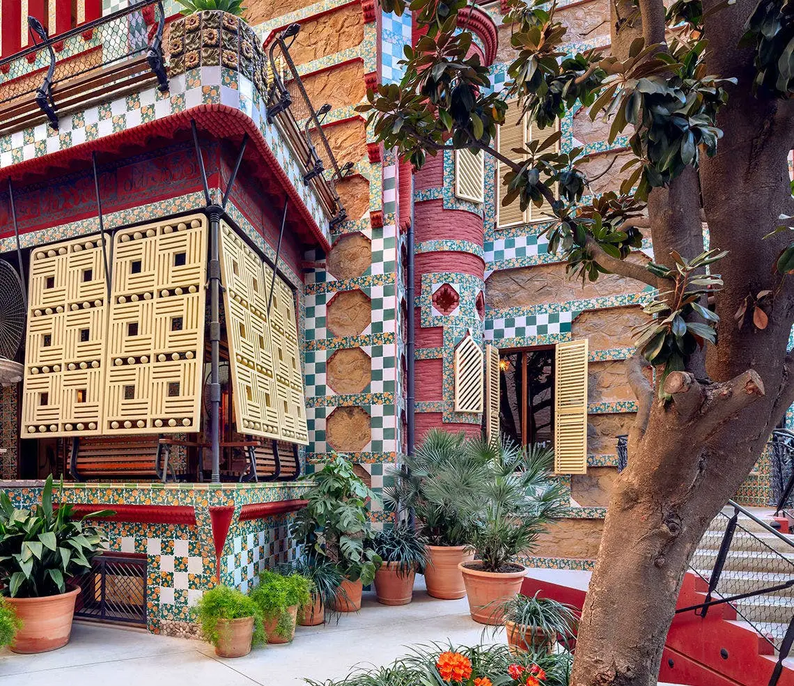 Casa Vicens exterior view showcasing its unique architectural style and colorful tilework.