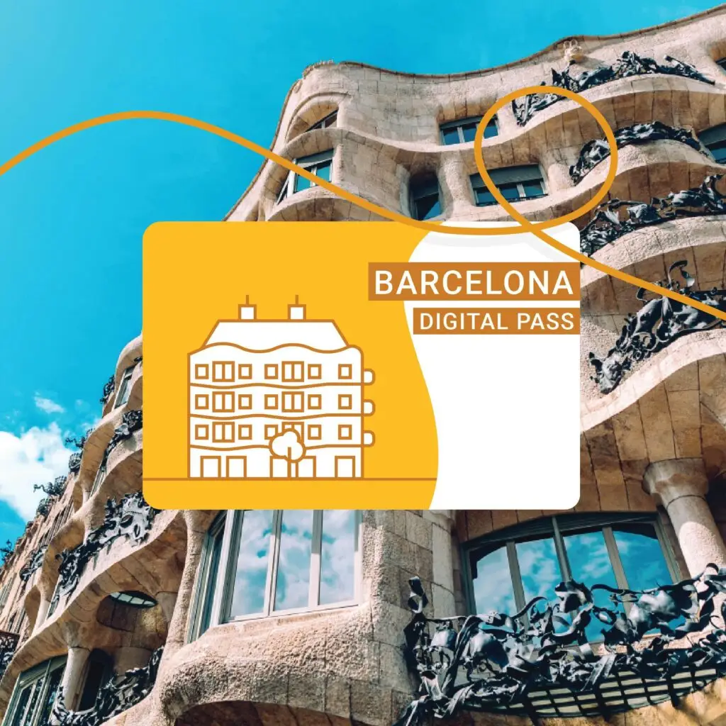 Barcelona Digital Pass against the backdrop of Casa Milà's distinctive architecture.
